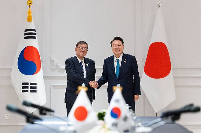 윤석열 대통령, 이시바 총리와 한일 정상회담. 연합뉴스