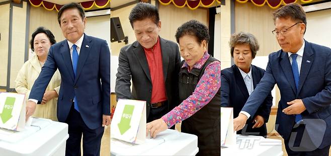 10·16 전남 곡성군수 재선거 사전투표 현장. 왼쪽부터 조상래 더불어민주당 후보, 최봉의 국민의힘 후보, 박웅두 조국혁신당 후보. ⓒ News1 김동수 기자