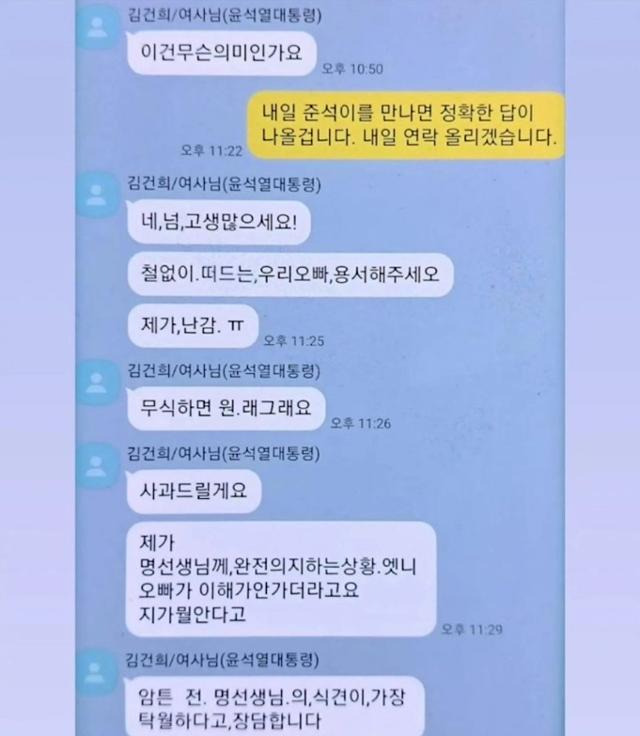 명태균씨가 15일 김건희 여사와의 카카오톡 대화를 페이스북을 통해 공개했다. 명씨 페이스북 캡처