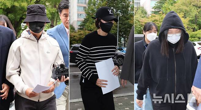 [인천=뉴시스] 전진환 기자 =  지난 8월 19명의 사상자가 발생한 경기도 부천 호텔 화재 건물주 A(왼쪽, 60대)씨 등이 15일 오전 경기도 부천시 인천지방법원 부천지원으로 구속 전 피의자 심문(영장실질심사)에 출석하고 있다.  2024.10.15. amin2@newsis.com