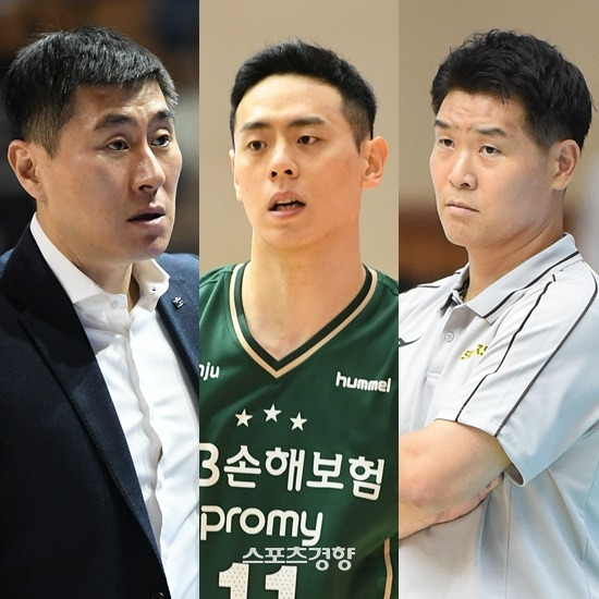 이상민 KCC 코치, DB 이관희, LG 조상현 감독. KBL 제공