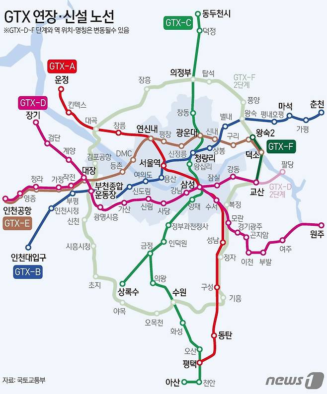 GTX연장안 신설안 노선 개념도. ⓒ News1 김초희 디자이너