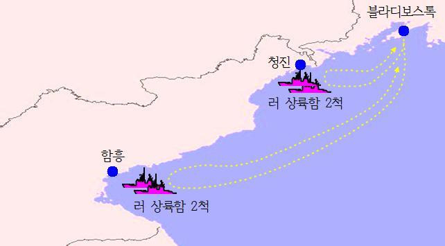 10월 12일 동해상 러시아 상륙함의 북한 병력 수송 활동 요도. 2024.10.18. 국정원 제공