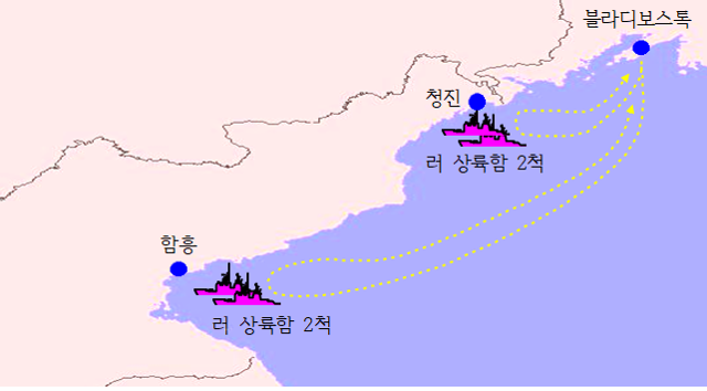 러시아 상륙함의 북한 병력 수송활동 요약도. 국정원 제공