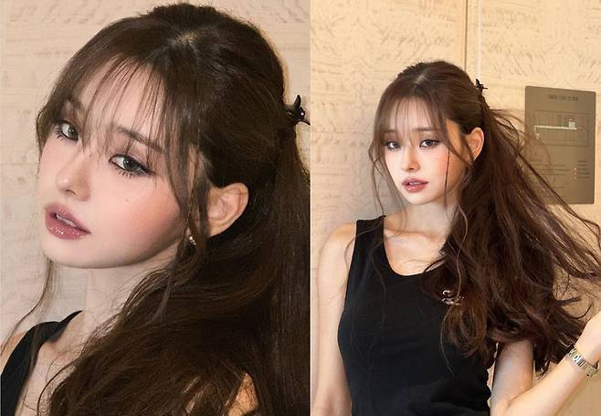 프리지아가 장원영 닮은 시스루뱅으로 변신한 스타일링이 화제다.사진=프리지아 SNS