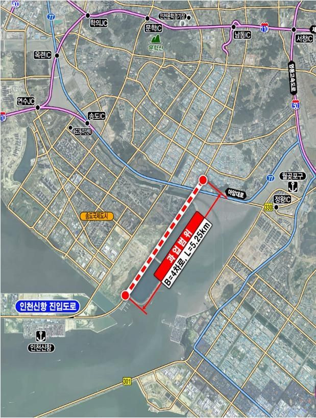 천신항 진입도로 지하차도 위치도 ⓒ인천경제자유구역청 제공