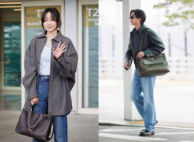 보테가 베네타의 안디아모 백을 든 배우 김다미와 로운. [사진 보테가 베네타]