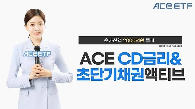 한국투자신탁운용은 파킹형 상장지수펀드(ETF)인 ACE CD금리&초단기채권액티브 ETF의 순자산액이 2000억원을 돌파했다고 25일 밝혔다. <자료 = 한국투자신탁운용>