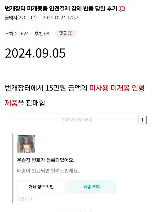 스압) 번개장터 미개봉품 안전결제 강제 반품 당한 후기