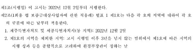 2022년 12월 2일자 일회용컵 보증금제 관련 환경부고시(제2022-231호). 대한민국 전자관보 캡처