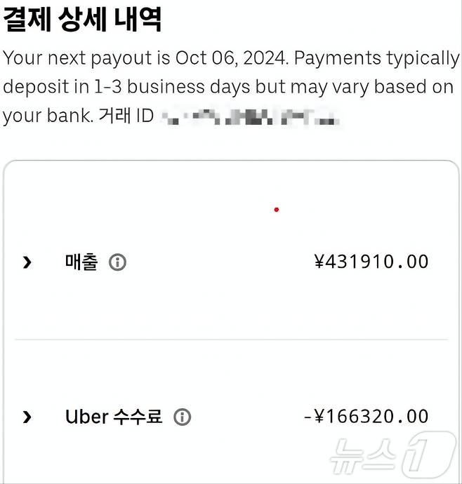 매출의 40%가 수수료로 나간 일본 우버이츠 결제내역 (독자 제공)