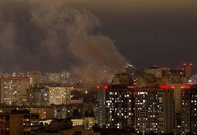 Smoke rises in the sky over the city after a Russian drone strike, amid Russia's attack on Ukraine, in Kyiv, Ukraine October 25. (Reuters)