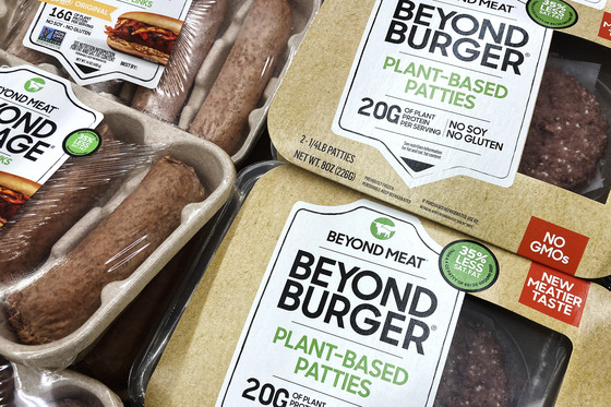 Beyond Meat products are seen in a refrigerated case inside a grocery store in Mount Prospect, Illinois, on Feb. 19, 2022.