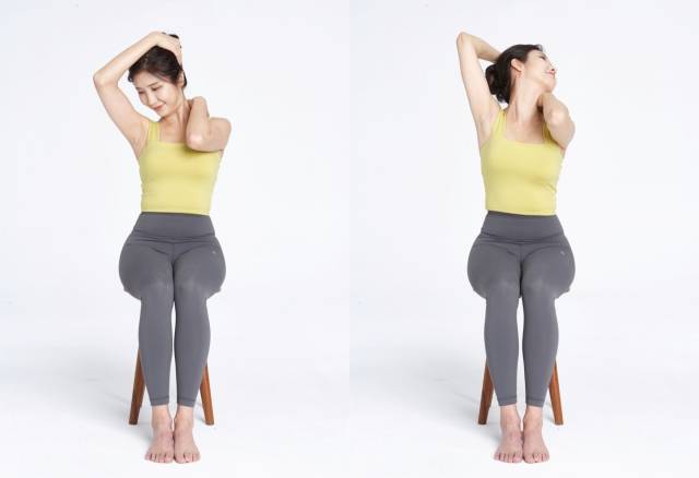 견갑거근 스트레칭. 사진 제공=자생한방병원