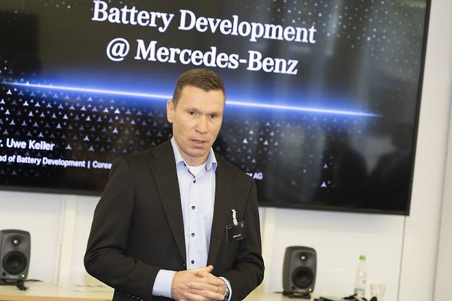 Mathias Vaitl, CEO of Mercedes-Benz Korea, speaks with Korean reporters at the media roundtable held at the Stuttgart headquarters on Oct. 21. (Mercedes-Benz)