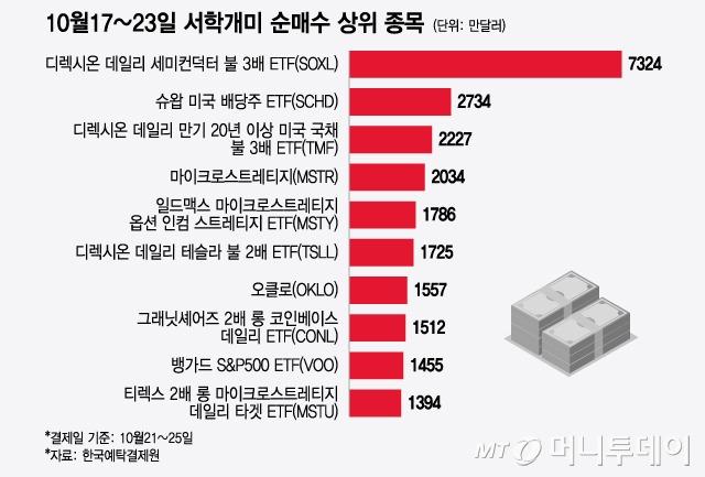 10월17~23일 서학개미 순매수 상위 종목/그래픽=윤선정