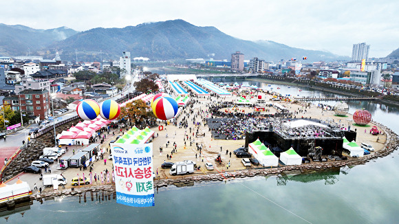 청송사과축제가 오는 30일 청송읍 월막리 용전천(현비암 앞) 일대에서 막을 올린다. 지난해 행사 전경. [사진=청송군청]