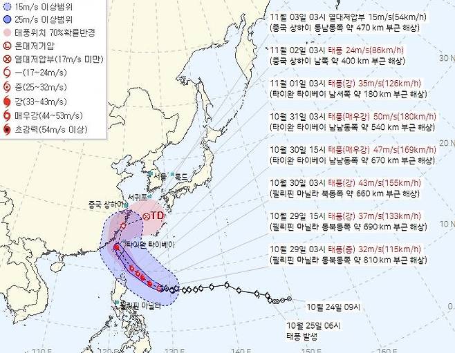 [서울=뉴시스] 47년 만에 11월 태풍이 한반도에 상륙할 가능성이 언급되고 있다. (사진=기상청) *재판매 및 DB 금지