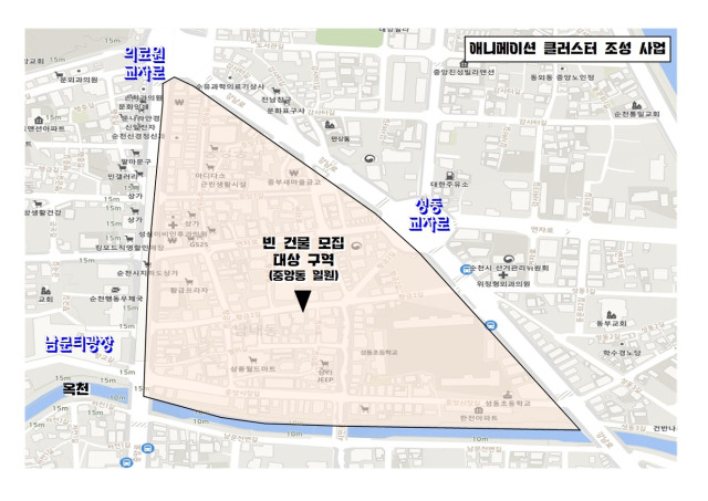 순천 애니메이션 클러스터 조성 사업 빈 건물 모집 공고 구역도. 사진 제공=순천시