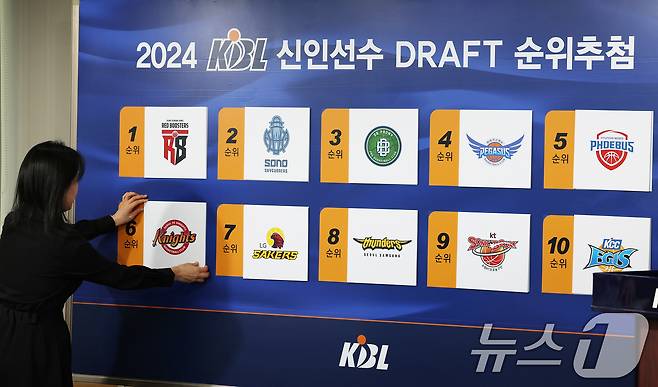 30일 오후 서울 강남구 KBL 센터에서 열린 ‘2024 KBL 신인선수 드래프트 순위추첨’에서 구단별 1라운드 순서가 결정되고 있다. 2024.10.30/뉴스1 ⓒ News1 장수영 기자