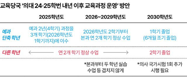 교육당국 ‘의대 24·25학번 내년 이후 교육과정 운영’ 방안 그래픽=송정근 기자