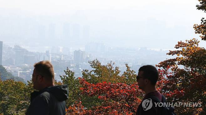 알록달록 단풍과 무채색 도시 [연합뉴스 자료사진]