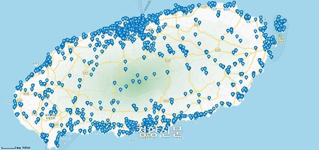 제주에 설치된 공공와이파이 현황. 제주공공와이파이 홈페이지 갈무리