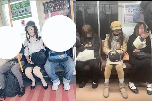 지난 2월 X(옛 트위터)에 올라온 영상. 여장을 한 '타이즈맨'이 여성들 사이에 앉아 있다. [SNS 갈무리]