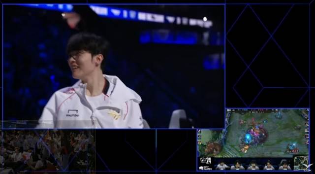 3일(한국시간) 2024 월드 챔피언십(롤드컵) 우승 순간 팀원들을 바라보며 활짝 웃는 '페이커' 이상혁. 'LCK' 공식 유튜브 채널 영상 캡처