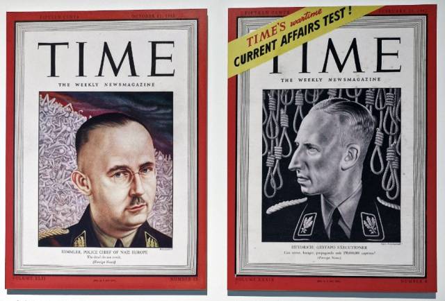 ▲ 1942년 2월과 1943년 10월 <타임> 표지 인물로 나온 유대인 처형의 두 주역, 하인리히 힘러(왼쪽)과 라인하르트 하이드리히. 친위대 본부로 쓰였던 베를린 '공포의 지형학'(Topographie des Terrors) 박물관에 전시돼 있다. ⓒ신석균