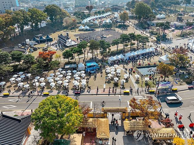 북적이는 홍성 바비큐 페스티벌 (홍성=연합뉴스) 3일 홍성 바비큐 페스티벌이 열리는 충남 홍성군 홍주읍성 일원이 축제 방문객으로 북적이고 있다. 2024.11.3 [홍성군 제공. 재판매 및 DB 금지] soyun@yna.co.kr