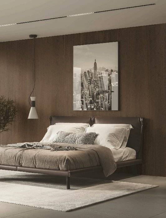 침실 벽면에 ‘홈씨씨 인테리어필름’을 부착해 모던한 느낌을 연출했다.