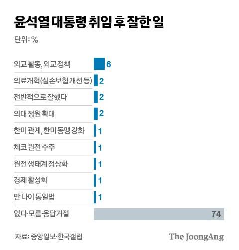윤석열 대통령 취임 후 잘한 일 그래픽 이미지. 중앙일보한국갤럽