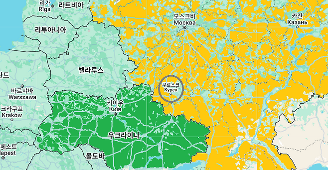 러시아 서부 쿠르스크 지역 (출처 : 구글맵)