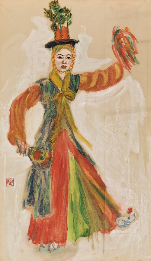 _2PT8169.eps - Lot. 52, 우메하라 류자부로, 1888-1986, Japanese, [Dancing Choi Seunghee], color on paper, 86.7×51cm, 1941. 서울옥션 제공