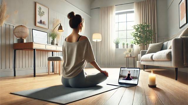 '온라인 요가 수업'이 허리 통증을 획기적으로 줄이는 데 효과적이라는 연구 결과가 나왔다ㅣ출처: DALL·E