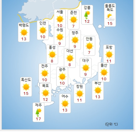 ⓒ기상청: 내일(11일) 오전 날씨