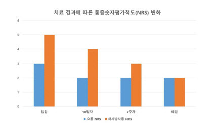 치료 경과에 따른 통증숫자평가척도(NRS) 변화 그래프.