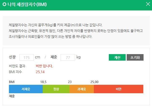 서울시민 건강포털에서 조회한 '나의 체질량지수(BMI)' 화면.