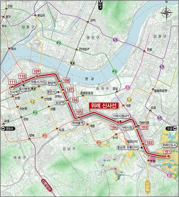 위례신사선 예상 노선. 서울시 제공