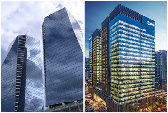 포스코이앤씨(왼쪽) 사옥 전경과 GS건설 사옥 전경. [포스코이앤씨·GS건설 제공]