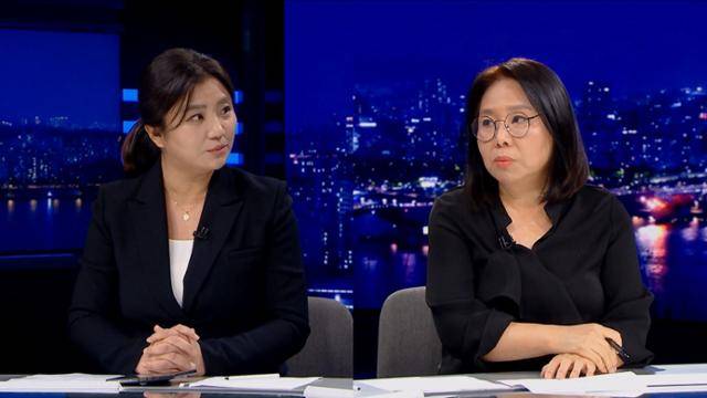 정치 브로커 명태균씨와 공천 개입 의혹 제보자 강혜경씨의 법률대리인 김소연(왼쪽), 노영희 변호사가 지난 11일 MBC 뉴스데스크에 출연해 토론하고 있다. MBC 방송화면 캡처