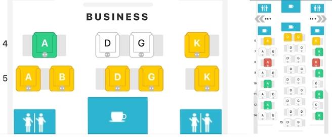 스위스항공 A340 비즈니스 클래스 좌석표 / 그래픽=seatguru앱 캡쳐