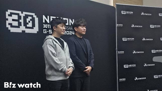 넥슨은 '지스타 2024'가 열린 부산 해운대구 벡스코에서 '퍼스트 버서커: 카잔'(이하 '카잔') 미디어 인터뷰를 진행했다. (왼쪽부터)이준호 네오플 크리에이티브 디렉터, 윤명진 네오플 대표. /사진=비즈워치