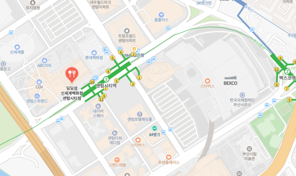 - 딤딤섬 신시계백화점 센텀시티점 위치(출처: 네이버 지도)