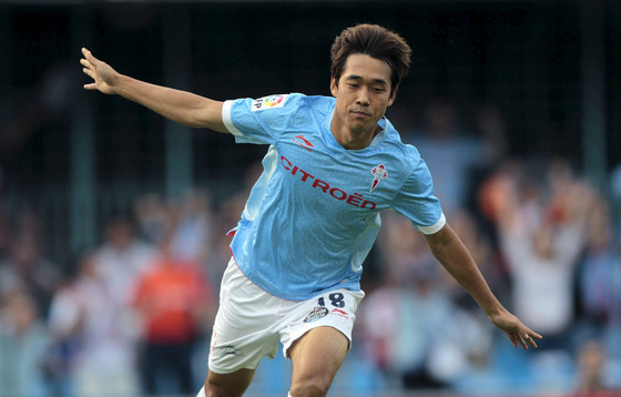 Celta Viga forward Park Chu-young celebates during the La Liga match against Getafe in Spain on Sept. 23, 2012. [YONHAP]