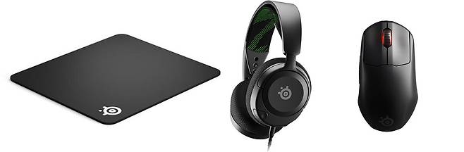 ▲ 2종 헤드셋 외에도 'Qck Heave Large 마우스패드', 'Arctis Nova 1X 헤드셋', 스틸시리즈 프라임 게이밍 마우스가 경품으로 제공됩니다.