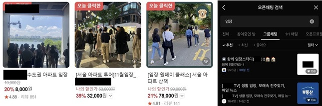 네이버 스토어와 카카오톡 오픈채팅방에 '임장'을 검색하면 유료 임장 클래스가 여럿 뜬다. /자료=네이버,카카오톡