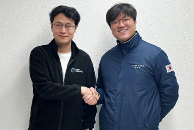 SDT 윤지원 대표(오른쪽)가 애니온 테크놀로지스의 공동 창업자 겸 대표인 로저 루오(Dr. Roger Luo) 박사와 기념촬영했다. 로저 루오 대표는 최근 서울 강남 SDT 본사를 방문했다.(사진=SDT)