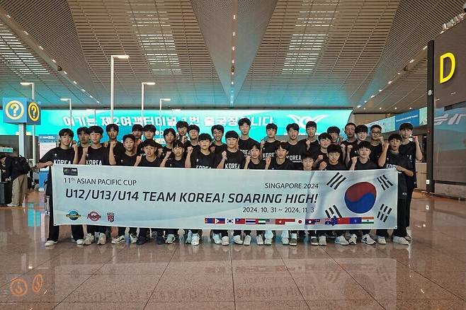 ▲ 제11회 아시안 퍼시픽 컵에 참가한 TEAM KOREA. 정관장, 삼성, SK 유소년 연합 팀이다.